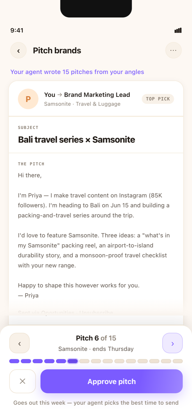 A drafted pitch email, ready to read, edit or send